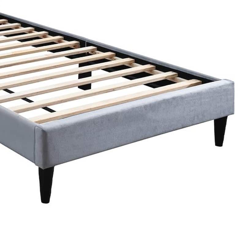 Lilian Twin Size Bed, Tufted Gray Velvet Upholstery, Chevron Stitch