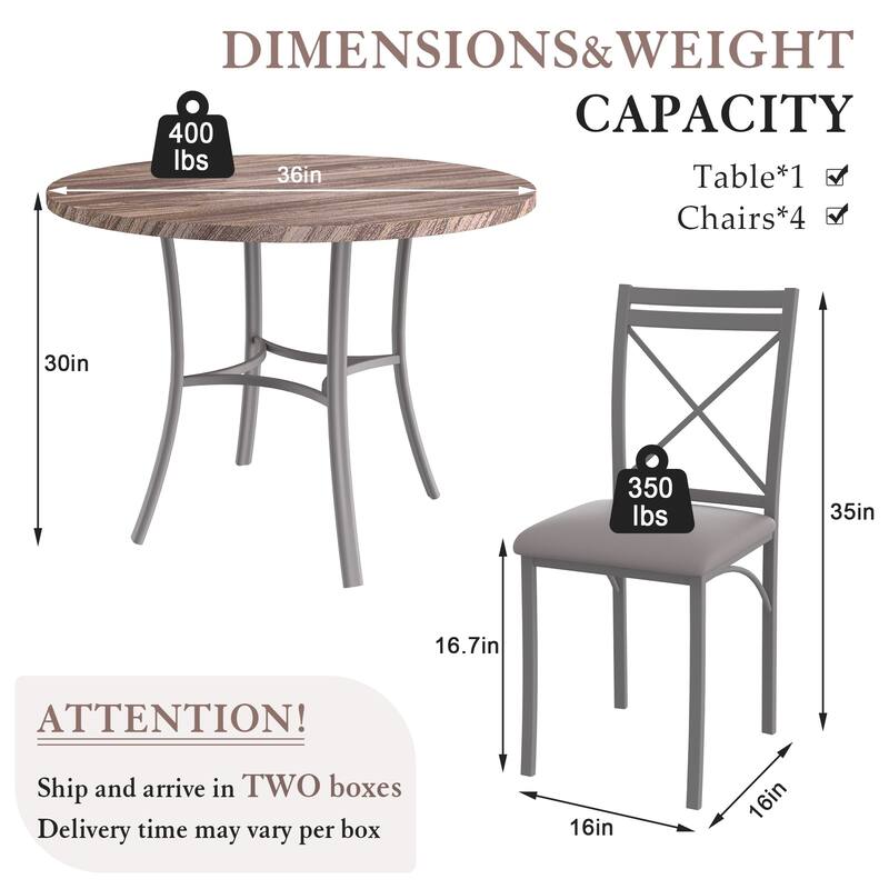 VECELO Round Dining Table and Chairs Sets, 4 Colors Dining Table Set