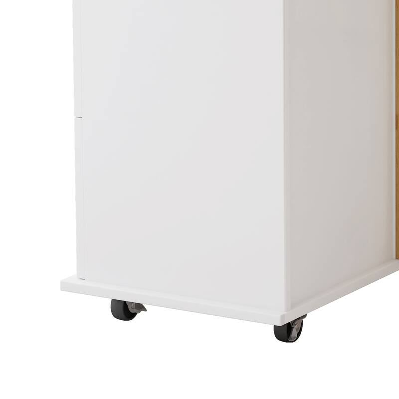 Rolling Kitchen Island Cart with Expandable Solid Wood Top, 2 Door Cabinet, 3 Drawers, Spice & Towel Rack for Kitchen Storage