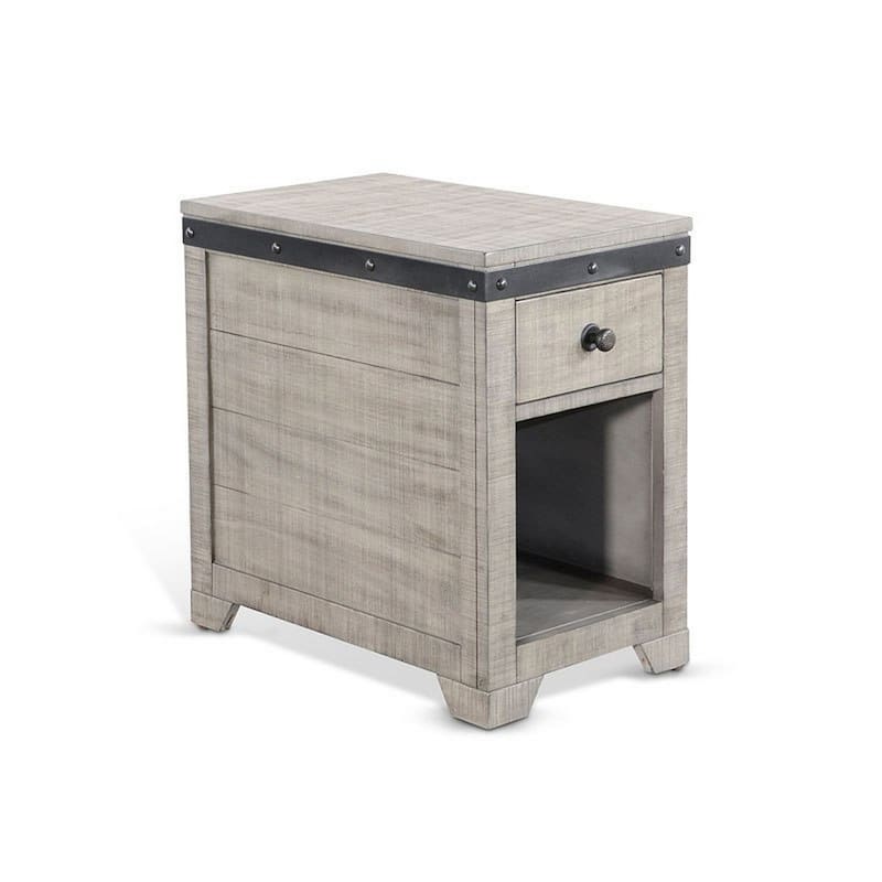 25.04 in. Gray and Black Rectangle Wood End Table with Storage Drawer for Convenience