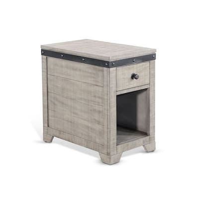 25.04 in. Gray and Black Rectangle Wood End Table with Storage Drawer for Convenience