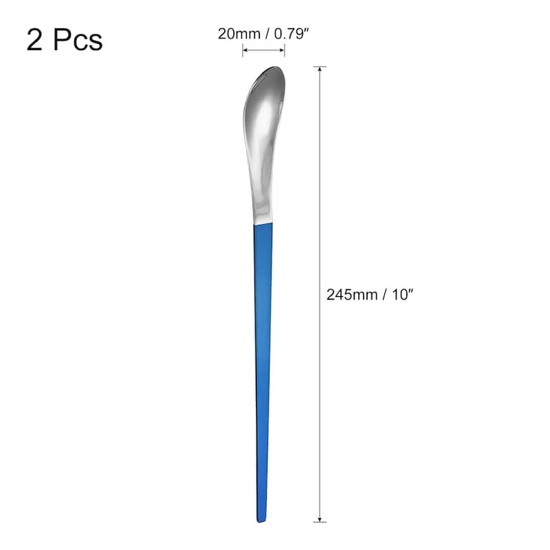 2Pcs 10-Inch Stainless Steel Cocktail Beverage Stirring Spoons - Silver Blue