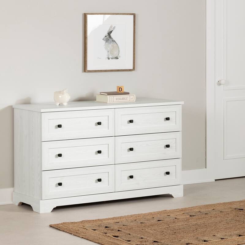 6-Drawer White Pine Dresser with Smooth Glide Hardware, Clean Minimalist Look, and Spacious Bedroom Organization