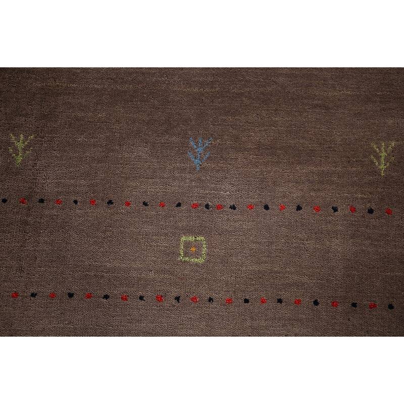 Brown Striped Gabbeh Oriental Accent Rug Handmade Wool Carpet - 3'11"x 5'7"
