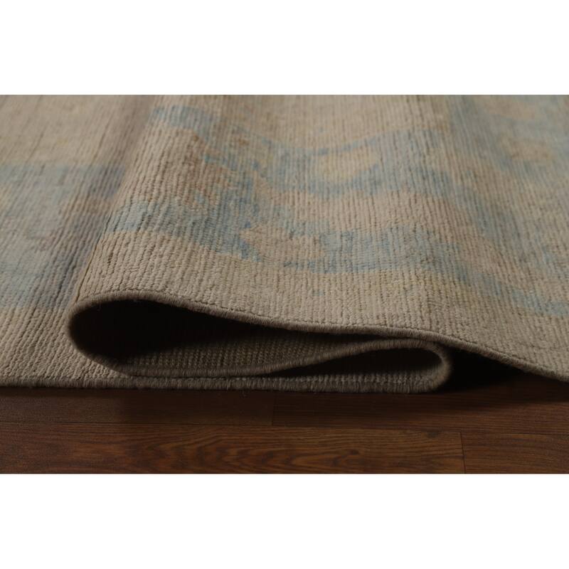 Vegetable Dye Oushak Turkish Large Rug Hand-Knotted Beige Wool Carpet - 10'0"x 14'7"