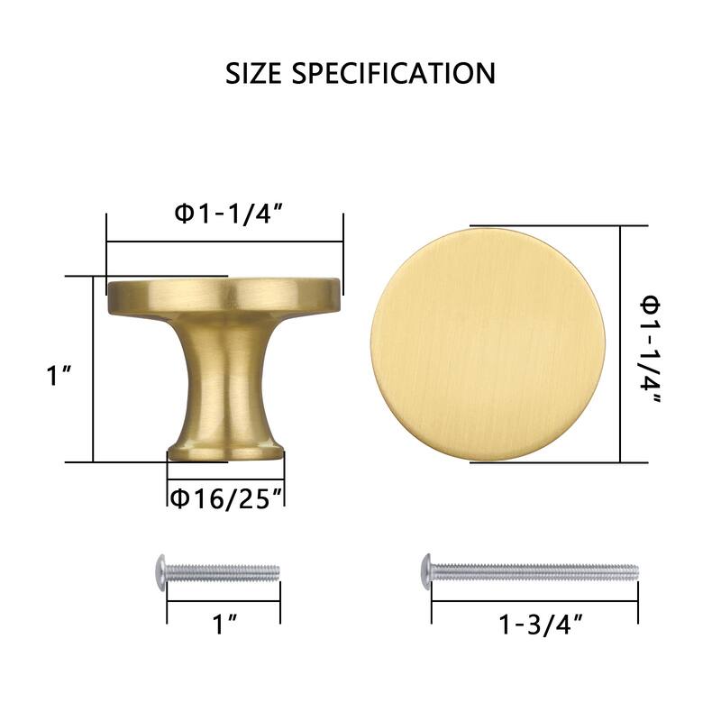 Copper Kitchen Cabinet Knobs 1-1/4 inch (32 mm) Diameter 100% Solid Brass Drawer Knob (10-PACK)