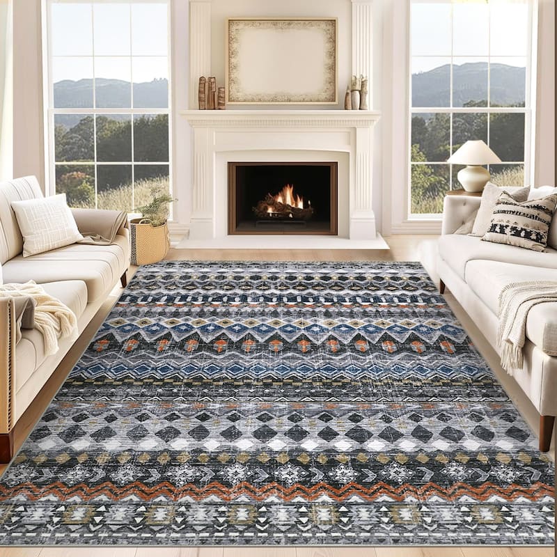 Garvee Boho Geo Low Pile Foldable Area Rug - 10' x 13' - Gray - Rectangle