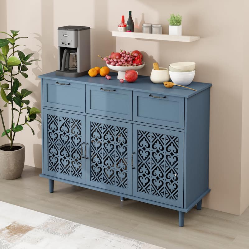 Roomfitters 3 Door 3 Drawer Storage Cabinet, Modern Accent Furniture for Bedroom, Living Room, Blue