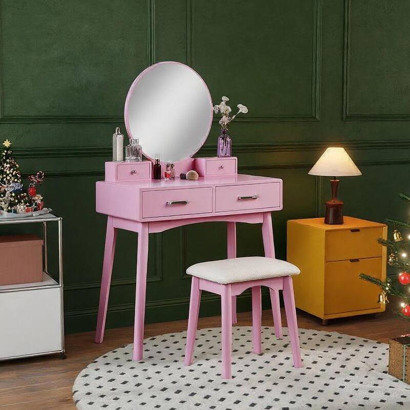 Roundhill Furniture Liannon Contemporary Wood Vanity and Stool Set