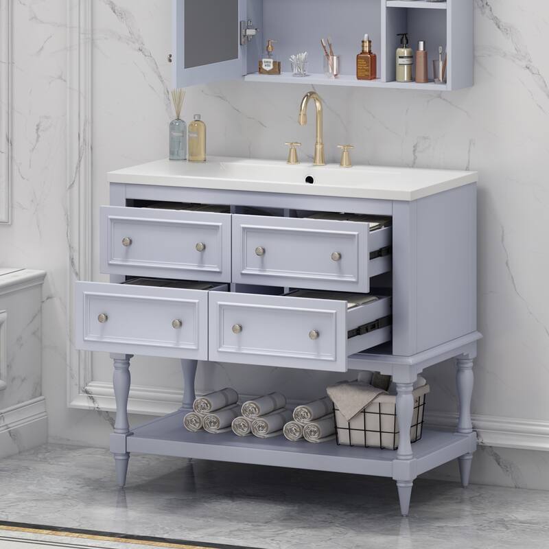 Bathroom Vanity Cabinet with Undermount Resin Sink & 4 Drawers