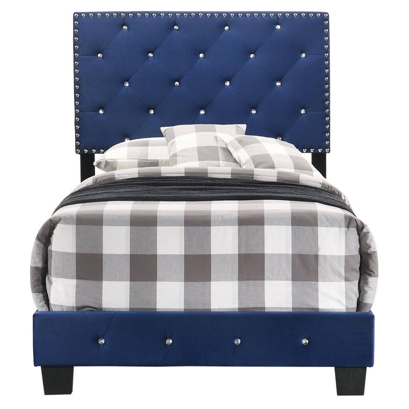 Suffolk Velvet Upholstered Jewel Accent Tufted Nailhead Panel Bed