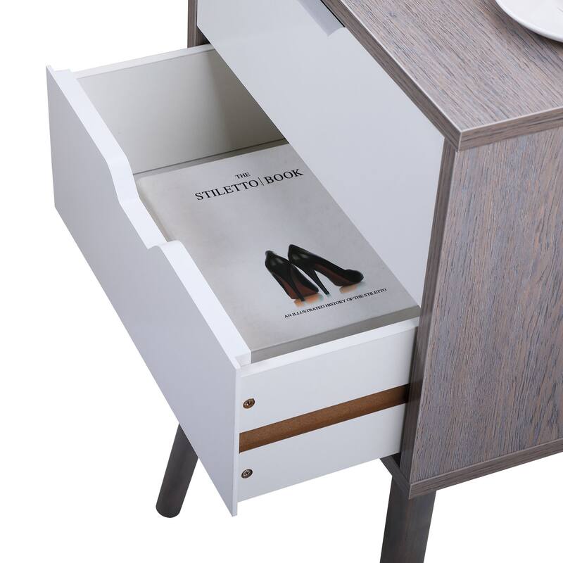 Set Of 2 Bedside Table With Two Drawer Storage Design For Living Room Sofa - - Grey