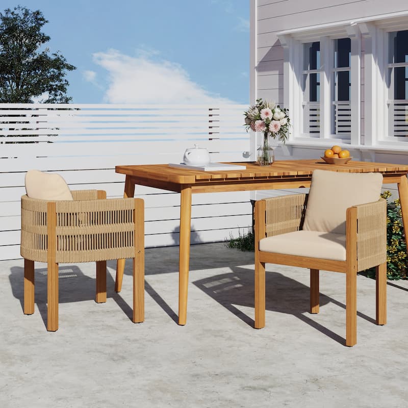 Acacia Wood Outdoor Dining Chairs 2-Pack with Washable Waterproof Cushions