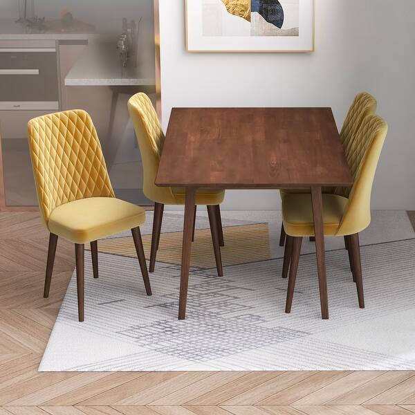 Even Modern Solid Wood Walnut Dining Table and 4 Dining Chairs Set ...