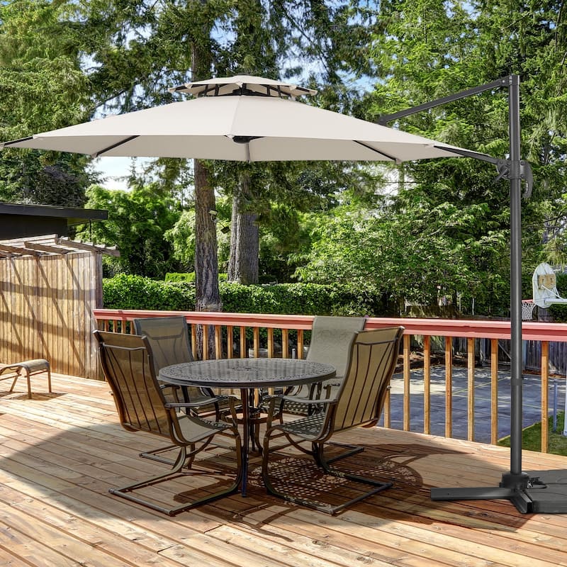Autlaycil 10FT Cantilever Patio Umbrella with Base Included 360 Rotation Large Offset Hanging Outdoor Shade - White