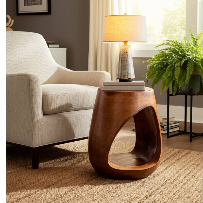 Mungur Wood Accent Table Hollow Base Design Modern Casual - 18" Bronze - 16" x 16" x 18" - Wood - 16" x 16" x 18" - Bronze