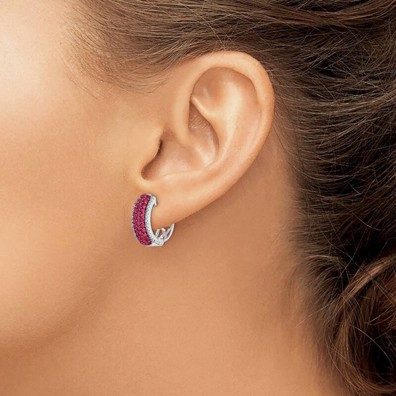 Curata 14k White Gold Diamond and Ruby Earrings - 17x18mm Wide 7mm Thick