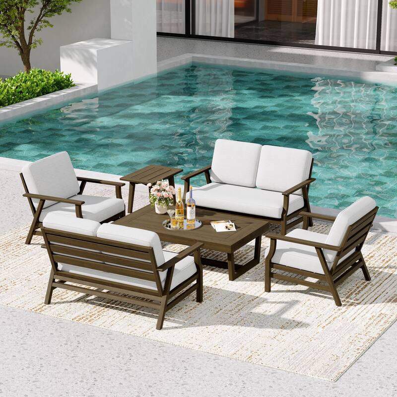 4-Piece Teak Outdoor Conversation Set With 2 Loveseats, Coffee Table & Side Table