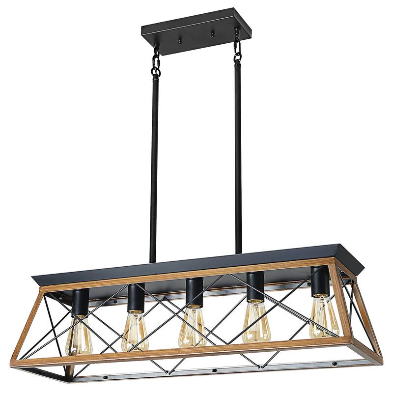 Cusp Barn 5-Light Chandelier,Rectangular Pendant Light,Modern Ceiling Light,Farmhouse Lamp with Adjustable Downrod for Indoor
