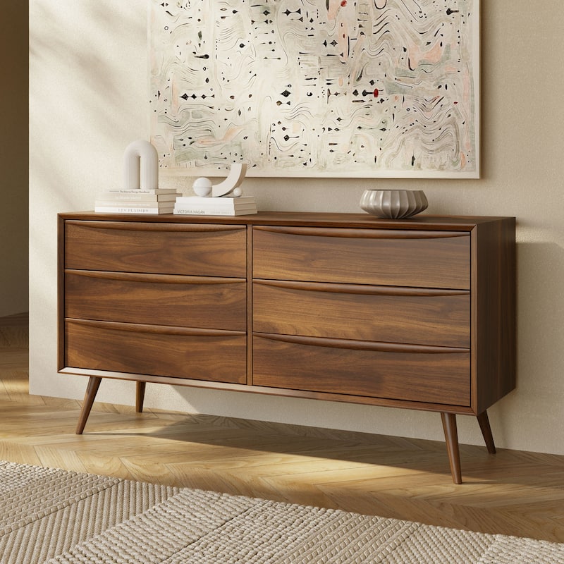 Poly & Bark Cura 63" 6-Drawer Dresser in Walnut