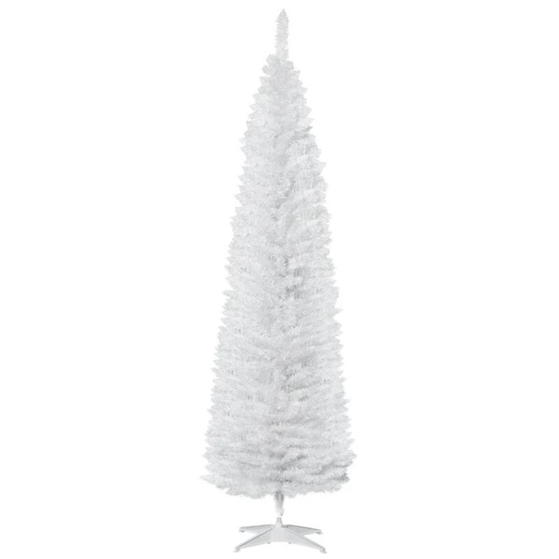 7 Foot Artificial Pencil Christmas Tree Unlit 499 Tips Slim Plastic Easy Assembly Flame Retardant Holiday Decor - White
