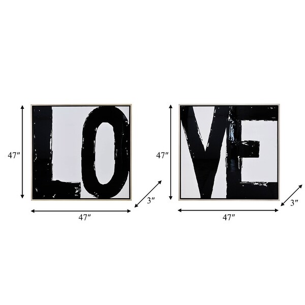Sagebrook Home Modern Set of 2 Love Pop Art Frames, Black, Gray