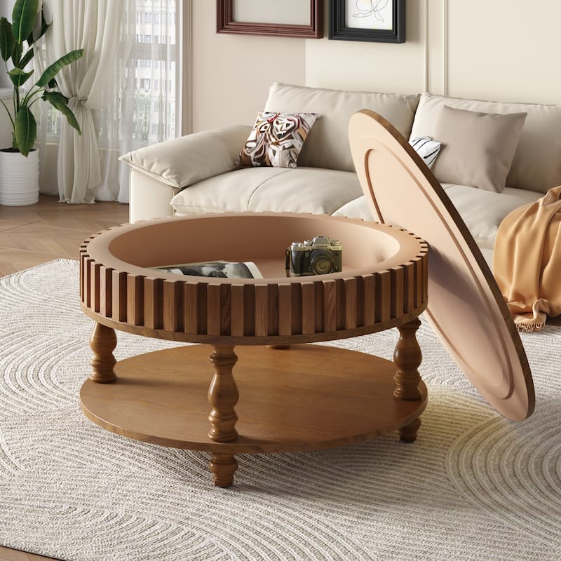GDF Studio - Farmhouse Wooden Storage Coffee Table with Flip-Top