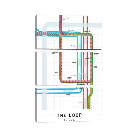 iCanvas "Chicago Loop Map" by Project Subway NYC 3-Piece Canvas Wall Art Set