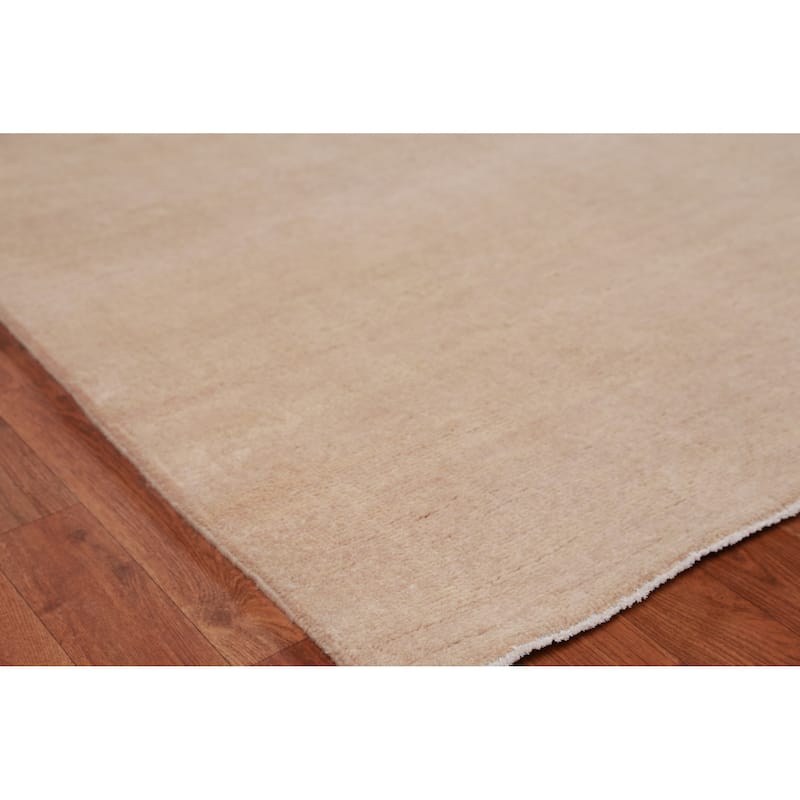 Hand Knotted Oriental 100% Wool Carpet Modern Solid Peach Gabbeh Area Rug - 12' 7'' X 9' 1''