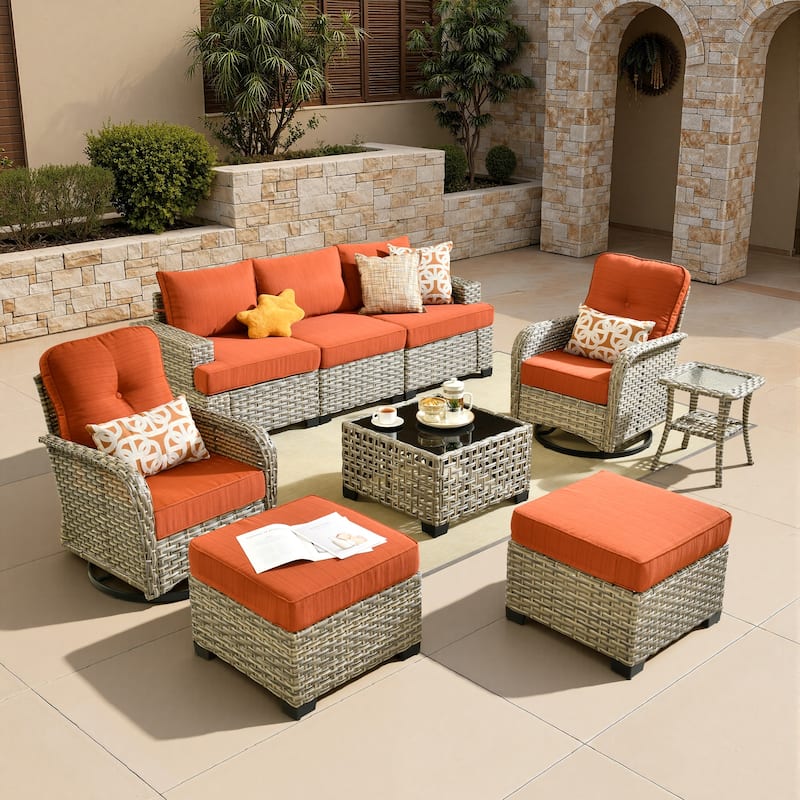 HOOOWOOO 9-piece Patio Swivel Chair Conversation Set - Red/Orange