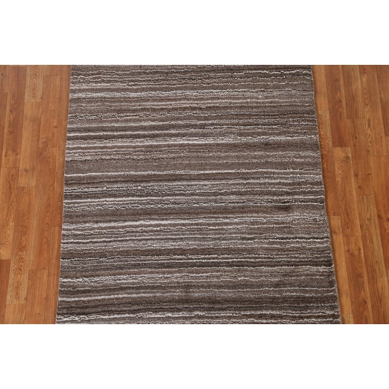 Brown Striped Gabbeh Contemporary Wool Area Rug Handmade - 4'0" x 5'11"