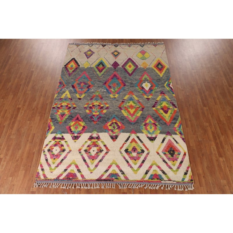 Geometric / Moroccan Oriental Area Rug Hand-Knotted Wool Carpet - 7'10" x 10'8"