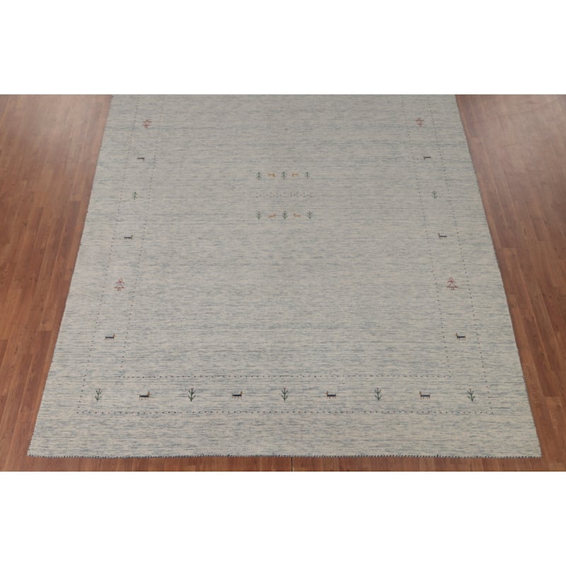 Tribal Beige Gabbeh Area Rug Hand-Knotted Wool Carpet - 9'0"x 11'7"