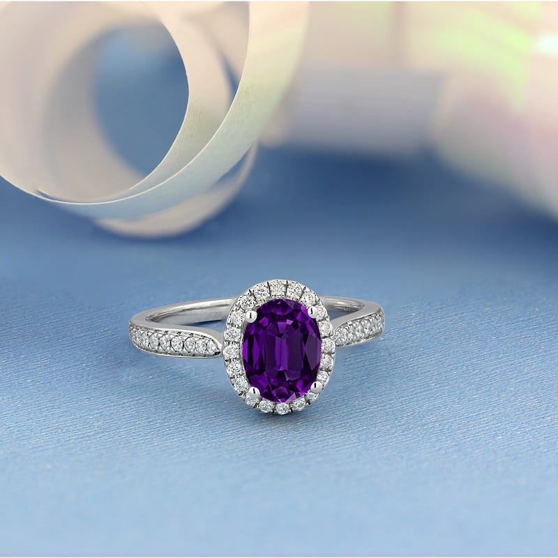 Auriya 1 1/8ct Fancy Oval Purple Amethyst Halo Diamond Engagement Ring 1/4ctw 14k Gold