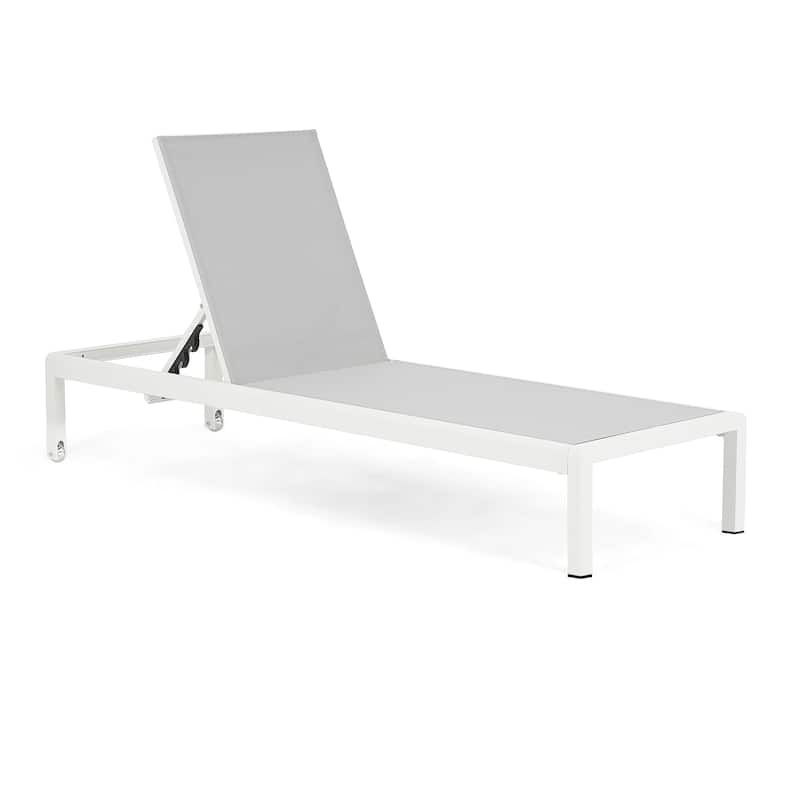 Roomfitters Outdoor Reclining Chaise Lounge Chairs, Set of 2, Adjustable Aluminum Frame, White