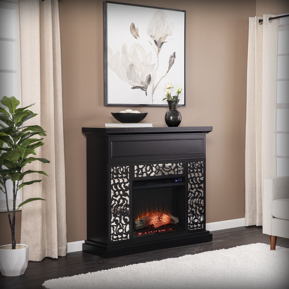 SEI Furniture Westmont Contemporary White Wood Electric Fireplace