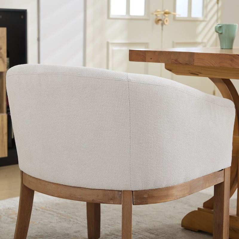 Beige Barrel Dining Chair Side Chair Lounge Chair Dressing Chair Kitchen Chair Reception Chair with Wood Legs - Beige