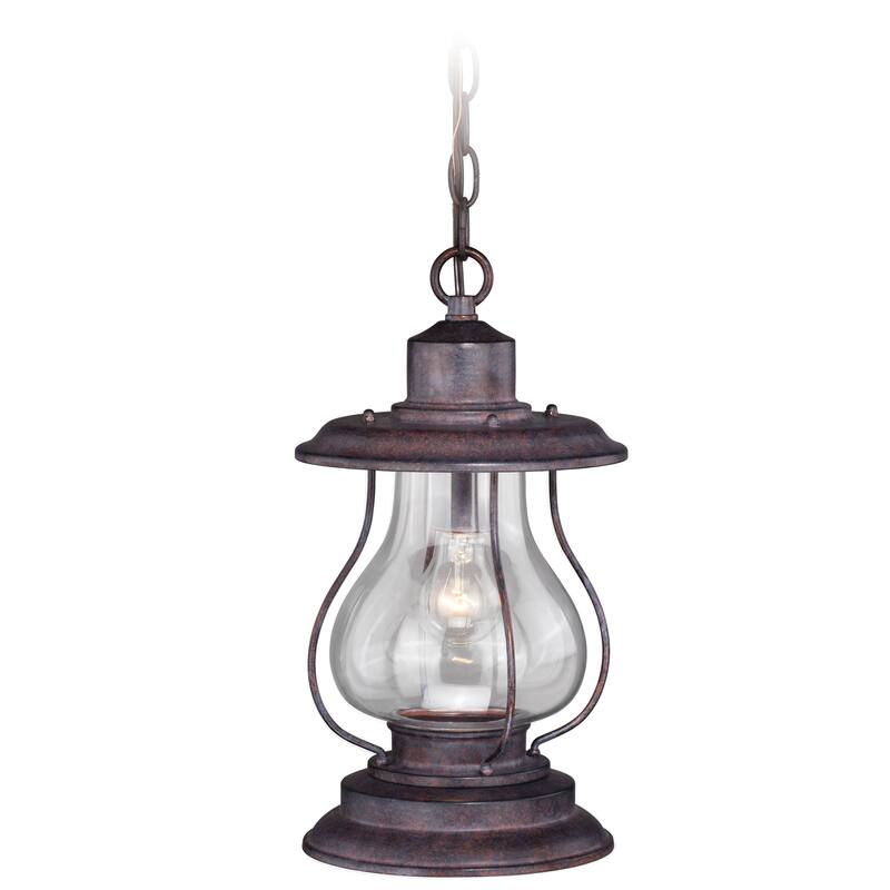 Dockside 1 Light Bronze Coastal Outdoor Lantern Pendant Clear Glass - 8-in W x 14.75-in H x 8-in D - Weathered Patina - 8-in W x 14.75-in H x 8-in D