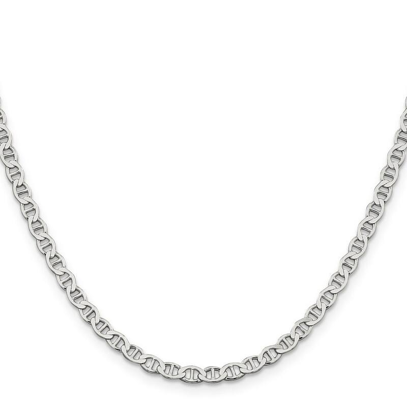 Curata 925 Sterling Silver 4mm Semi solid Flat Mariner Anchor Chain Necklace