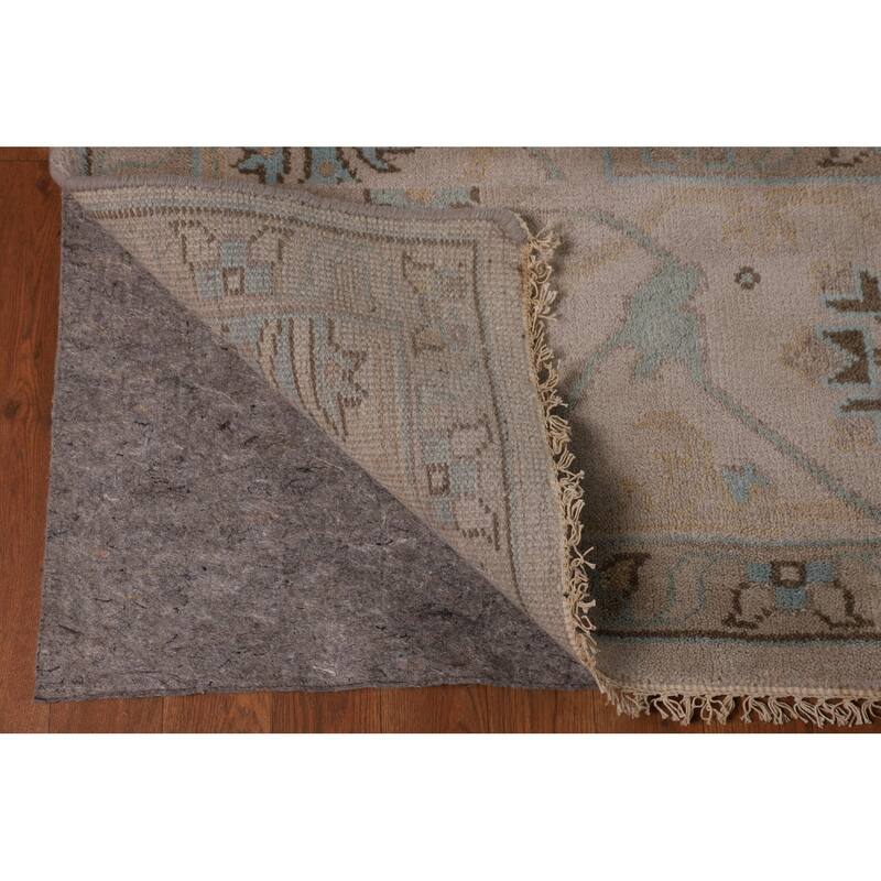 All-Over Beige Oushak Indian Area Rug Hand-Knotted Wool Carpet - 9'2" x 11'8"