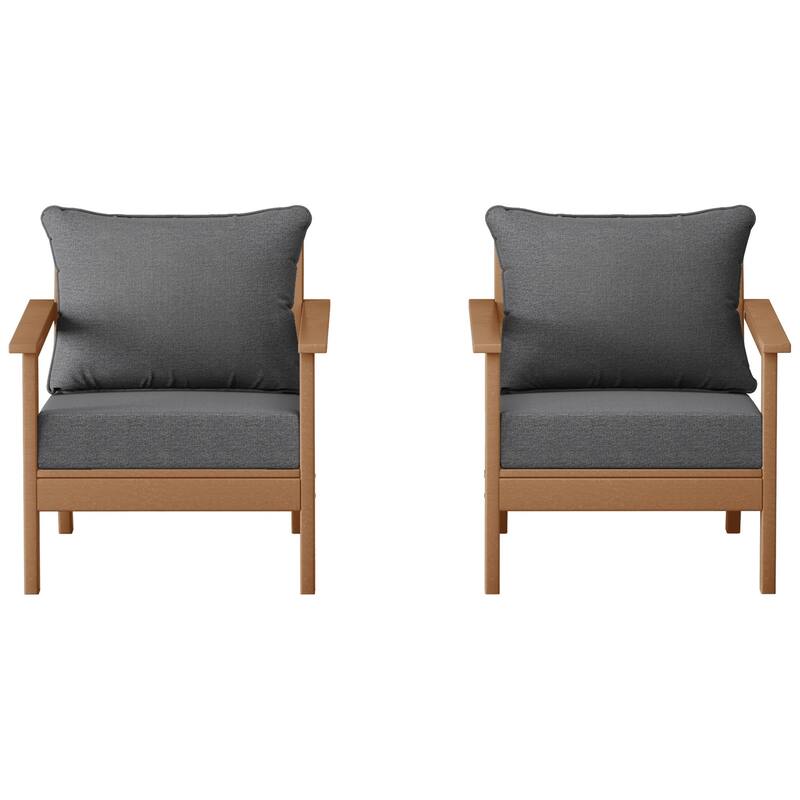 Birchwood All Weather HDPE Outdoor Patio Teak Deep Seating Conversation Set With Cushions (2-Piece)