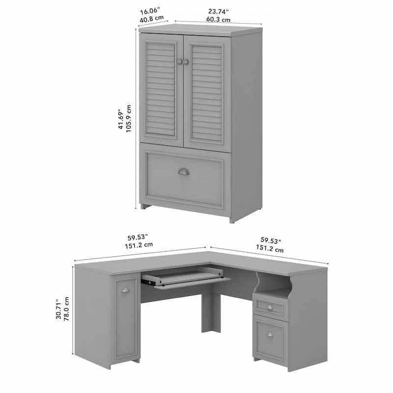Fairview 60W L Shaped Desk and Storage Cabinet by Bush Furniture