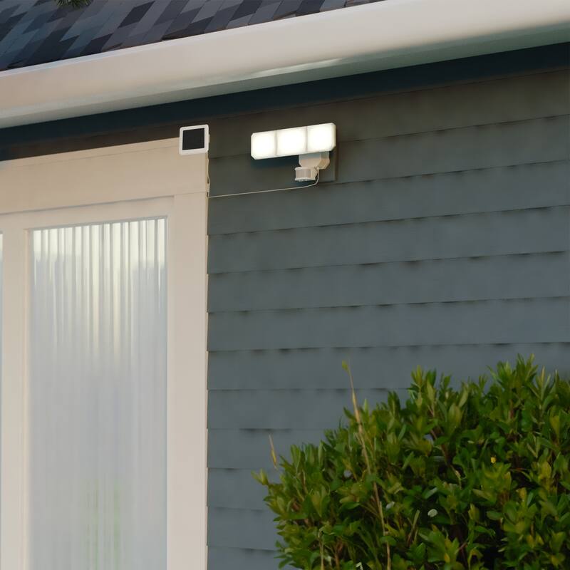 Solar Powered Outdoor Security LED Flood Light White, Motion Sensor, Dusk to Dawn, Battery Backup