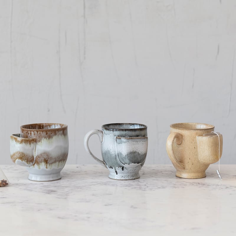 Stoneware Mug with Tea Bag Holder - 5.0"L x 4.4"W x 4.3"H