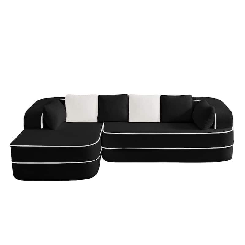 105.9" Modular L-shaped Teddy Velvet Sectional Sofa with Chaise and Curved Armrest