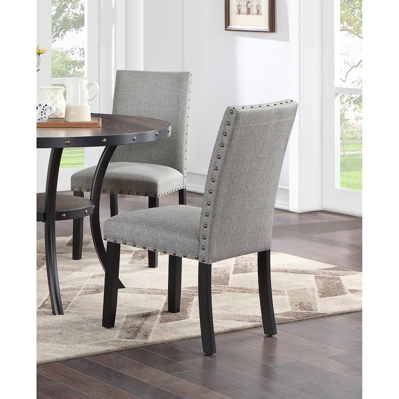 Modern Grey Fabric Dining Chairs with Plush Cushions and Nailhead Trim