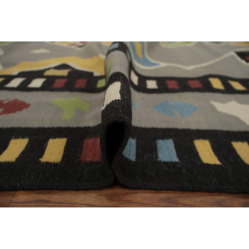Hand Woven Oriental 100% Wool Carpet Southwestern Tribal Greys & Charcoal Kilim Area Rug - 10' 0'' X 8' 5''