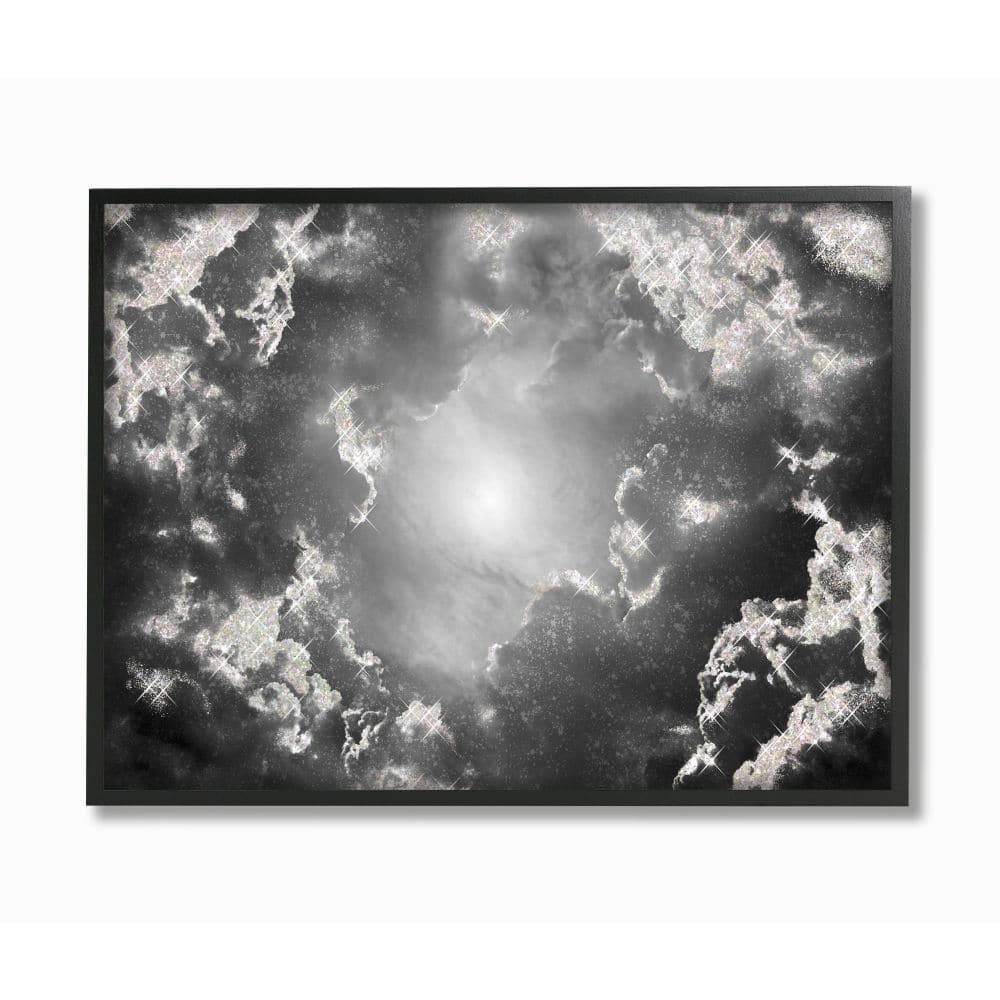 Stupell Sun Centered Behind Dark Sparkled Clouds Black White Framed Wall Art
