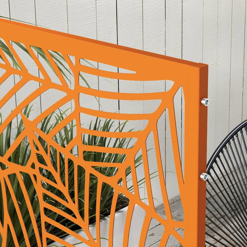 Outsunny Metal Outdoor Privacy Screen, Decorative Privacy Fence Screen, Outdoor Divider with Leaf Motif