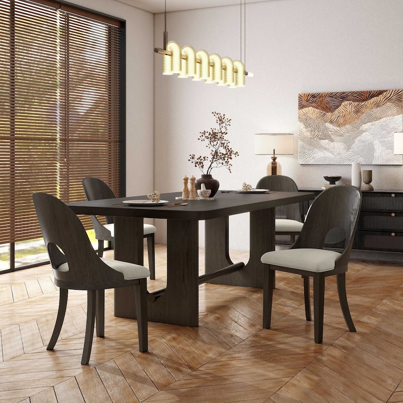 Furniture of America Piez Modern 5-Piece Solid Wood 80-inch Dining Set - Ash Grey